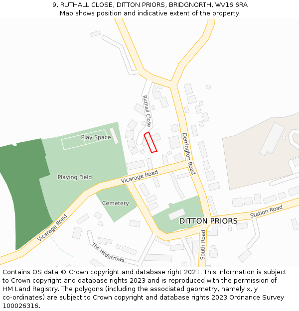 9, RUTHALL CLOSE, DITTON PRIORS, BRIDGNORTH, WV16 6RA: Location map and indicative extent of plot