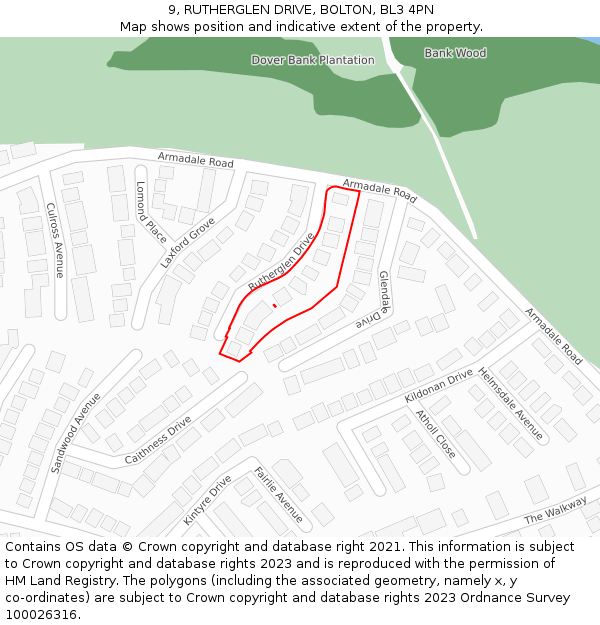9, RUTHERGLEN DRIVE, BOLTON, BL3 4PN: Location map and indicative extent of plot