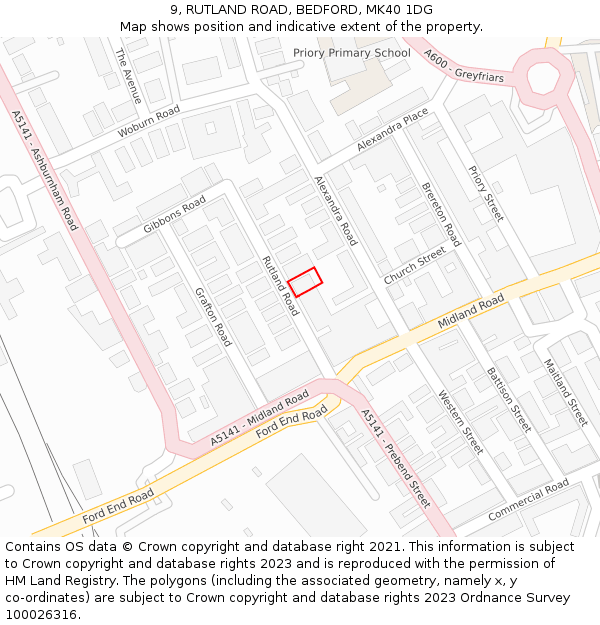 9, RUTLAND ROAD, BEDFORD, MK40 1DG: Location map and indicative extent of plot