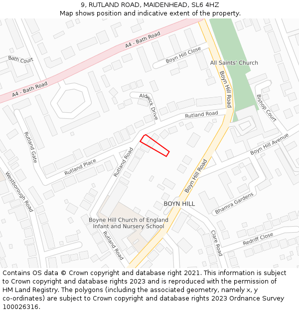 9, RUTLAND ROAD, MAIDENHEAD, SL6 4HZ: Location map and indicative extent of plot