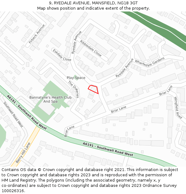 9, RYEDALE AVENUE, MANSFIELD, NG18 3GT: Location map and indicative extent of plot