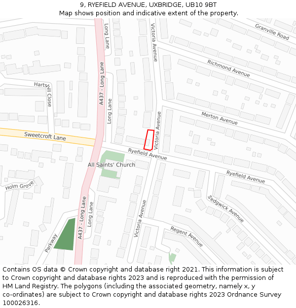 9, RYEFIELD AVENUE, UXBRIDGE, UB10 9BT: Location map and indicative extent of plot