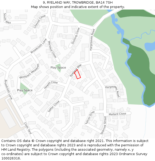 9, RYELAND WAY, TROWBRIDGE, BA14 7SH: Location map and indicative extent of plot