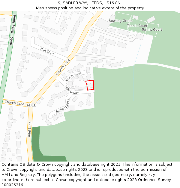 9, SADLER WAY, LEEDS, LS16 8NL: Location map and indicative extent of plot