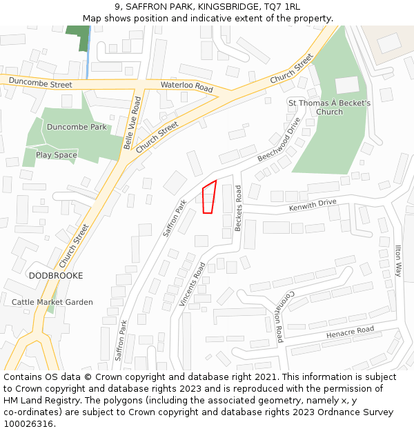 9, SAFFRON PARK, KINGSBRIDGE, TQ7 1RL: Location map and indicative extent of plot