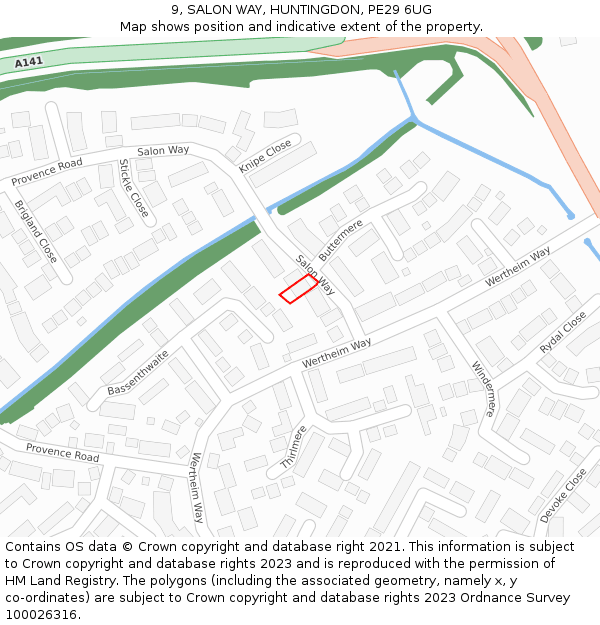 9, SALON WAY, HUNTINGDON, PE29 6UG: Location map and indicative extent of plot