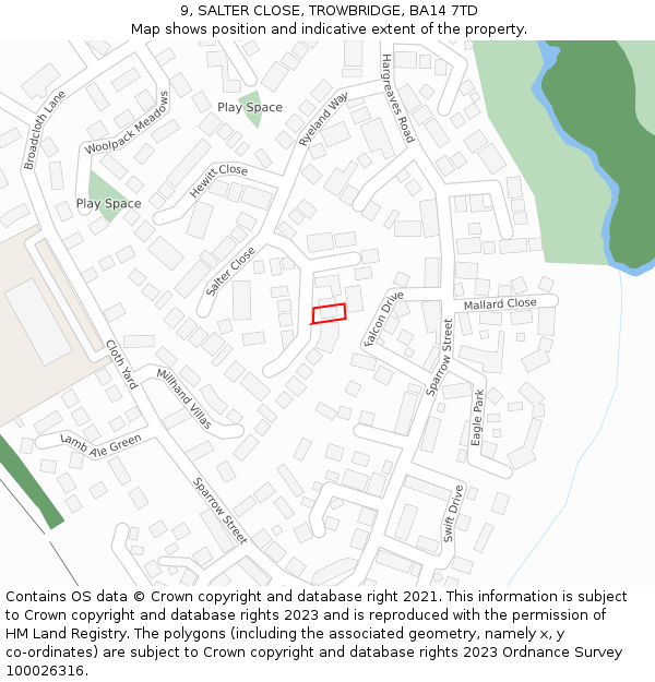 9, SALTER CLOSE, TROWBRIDGE, BA14 7TD: Location map and indicative extent of plot