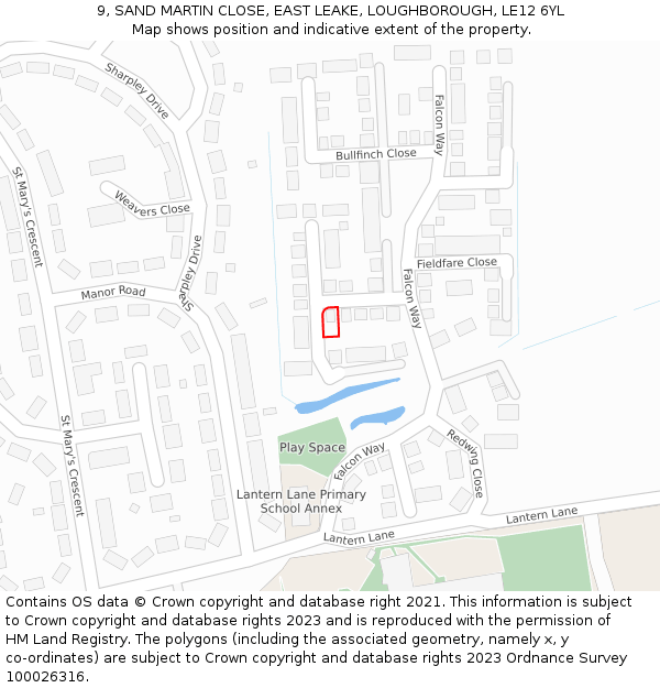 9, SAND MARTIN CLOSE, EAST LEAKE, LOUGHBOROUGH, LE12 6YL: Location map and indicative extent of plot