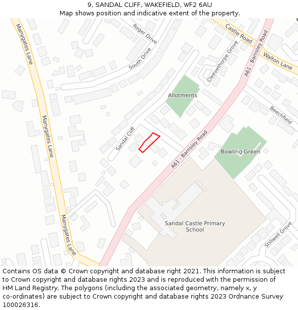 9, SANDAL CLIFF, WAKEFIELD, WF2 6AU: Location map and indicative extent of plot