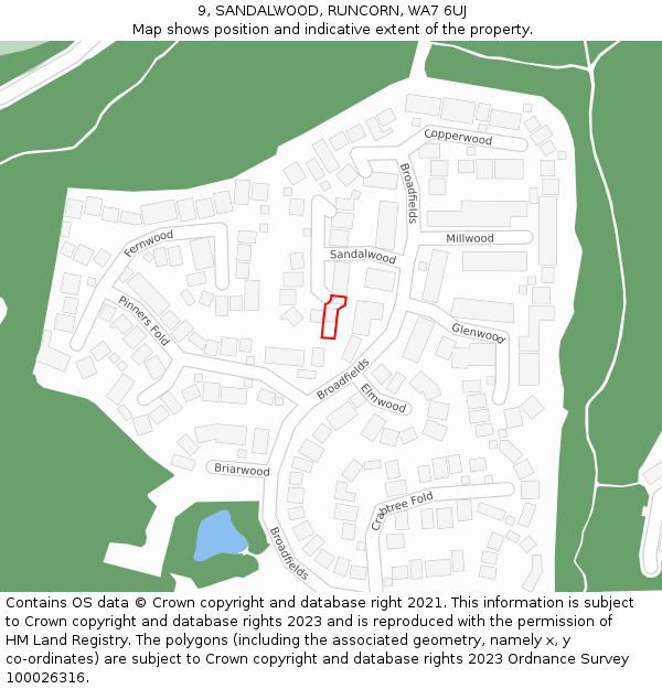 9, SANDALWOOD, RUNCORN, WA7 6UJ: Location map and indicative extent of plot