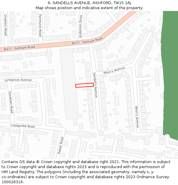 9, SANDELLS AVENUE, ASHFORD, TW15 1AJ: Location map and indicative extent of plot