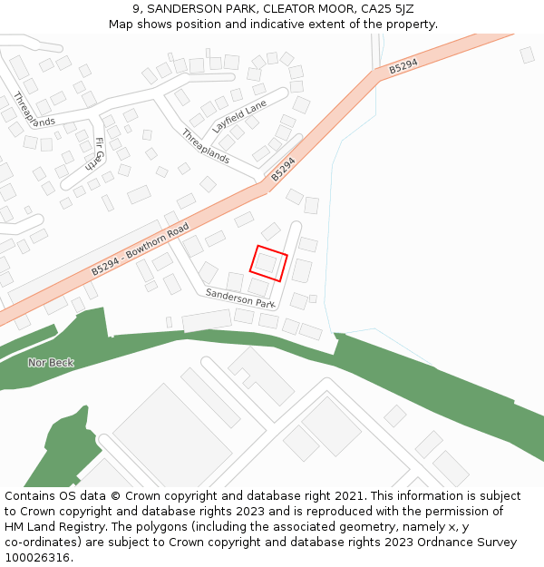 9, SANDERSON PARK, CLEATOR MOOR, CA25 5JZ: Location map and indicative extent of plot