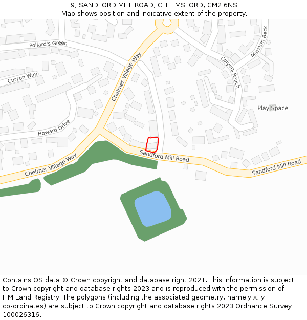 9, SANDFORD MILL ROAD, CHELMSFORD, CM2 6NS: Location map and indicative extent of plot