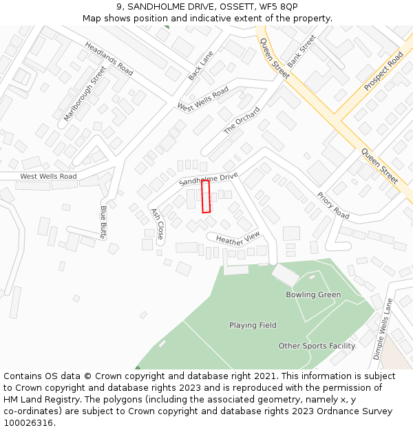 9, SANDHOLME DRIVE, OSSETT, WF5 8QP: Location map and indicative extent of plot