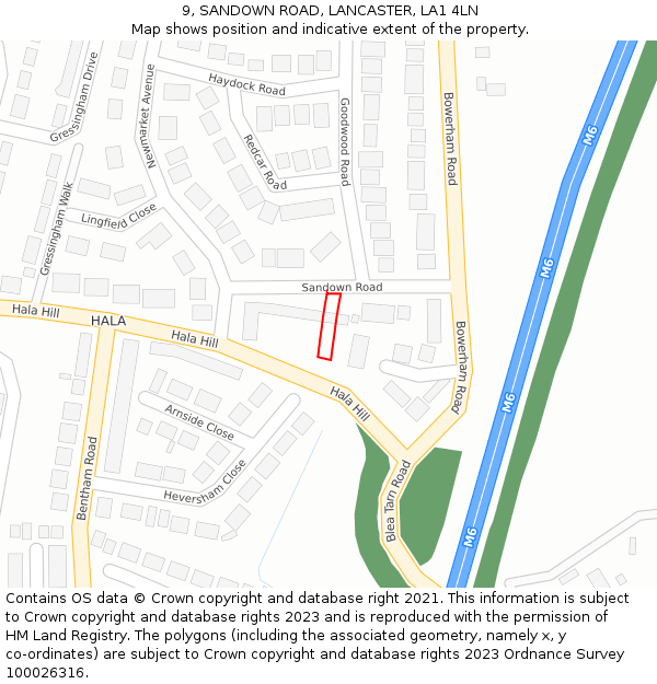 9, SANDOWN ROAD, LANCASTER, LA1 4LN: Location map and indicative extent of plot