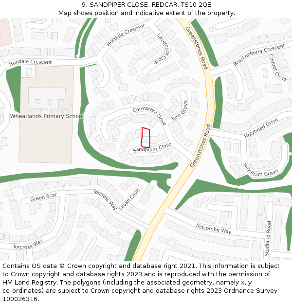 9, SANDPIPER CLOSE, REDCAR, TS10 2QE: Location map and indicative extent of plot