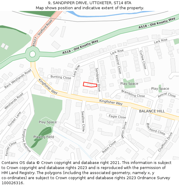 9, SANDPIPER DRIVE, UTTOXETER, ST14 8TA: Location map and indicative extent of plot