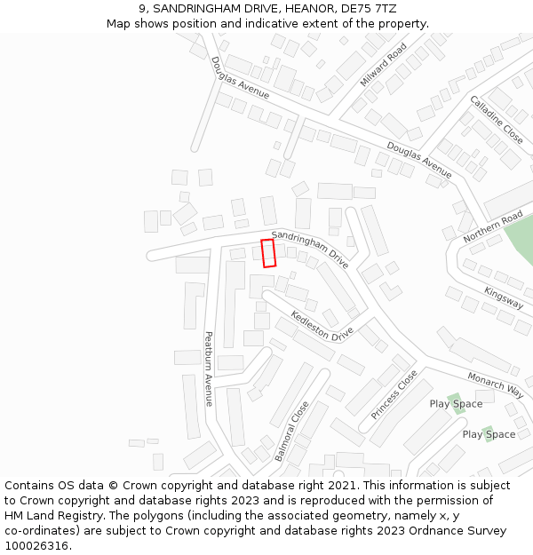 9, SANDRINGHAM DRIVE, HEANOR, DE75 7TZ: Location map and indicative extent of plot