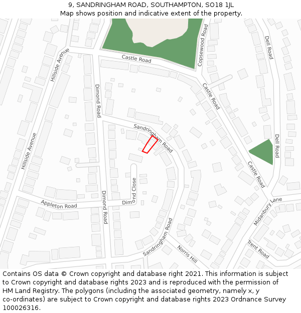 9, SANDRINGHAM ROAD, SOUTHAMPTON, SO18 1JL: Location map and indicative extent of plot