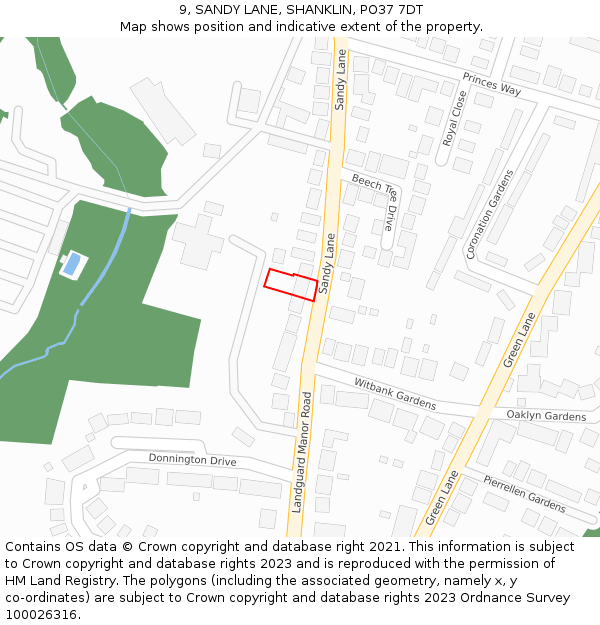 9, SANDY LANE, SHANKLIN, PO37 7DT: Location map and indicative extent of plot