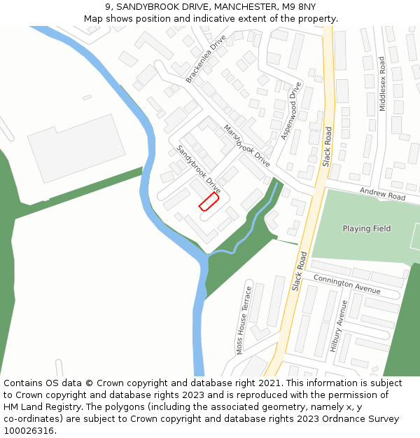 9, SANDYBROOK DRIVE, MANCHESTER, M9 8NY: Location map and indicative extent of plot