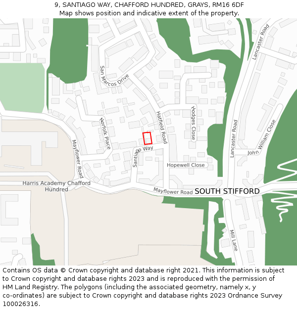 9, SANTIAGO WAY, CHAFFORD HUNDRED, GRAYS, RM16 6DF: Location map and indicative extent of plot