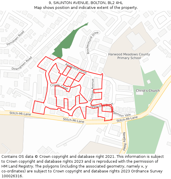 9, SAUNTON AVENUE, BOLTON, BL2 4HL: Location map and indicative extent of plot