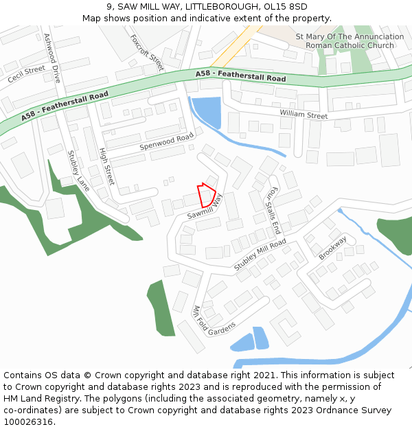 9, SAW MILL WAY, LITTLEBOROUGH, OL15 8SD: Location map and indicative extent of plot