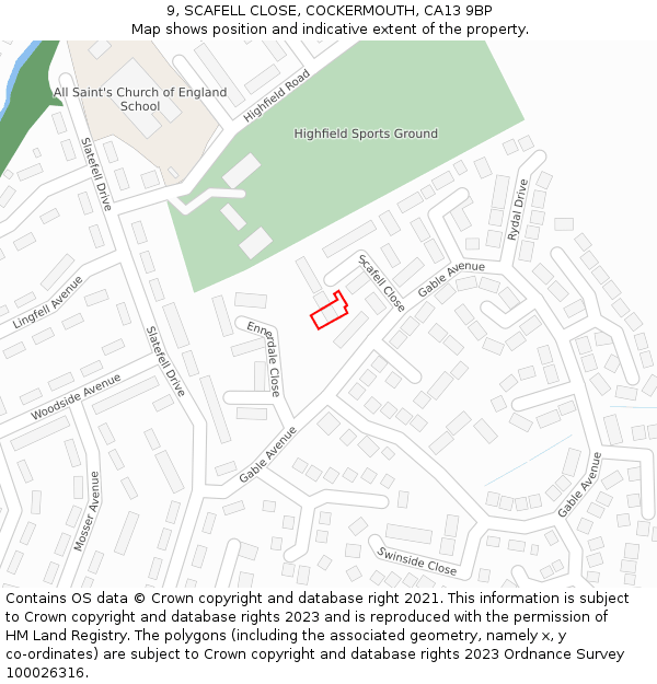 9, SCAFELL CLOSE, COCKERMOUTH, CA13 9BP: Location map and indicative extent of plot