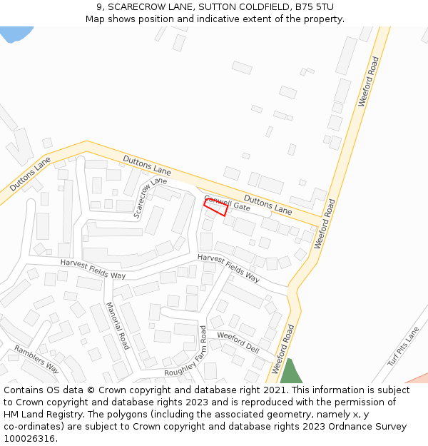 9, SCARECROW LANE, SUTTON COLDFIELD, B75 5TU: Location map and indicative extent of plot