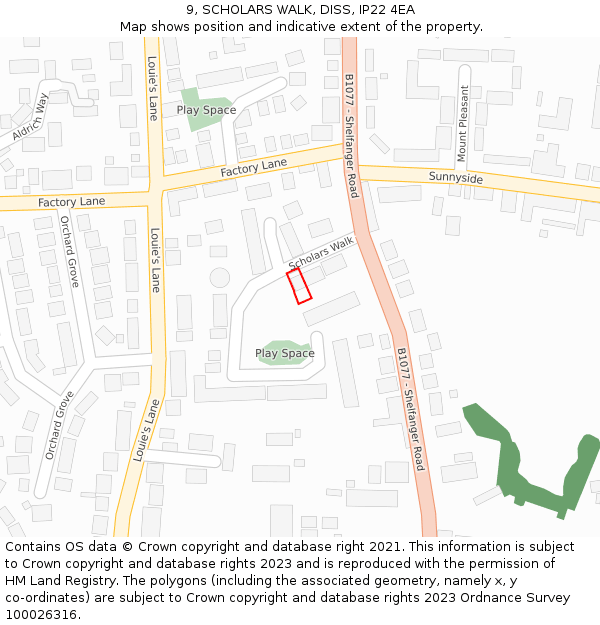 9, SCHOLARS WALK, DISS, IP22 4EA: Location map and indicative extent of plot