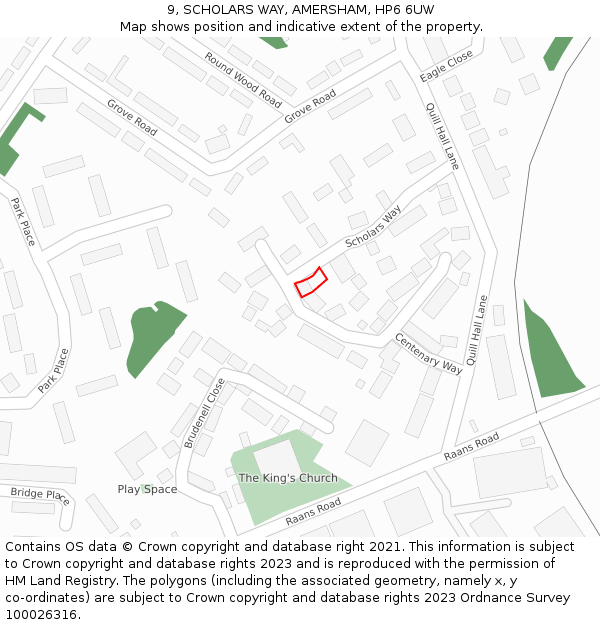 9, SCHOLARS WAY, AMERSHAM, HP6 6UW: Location map and indicative extent of plot