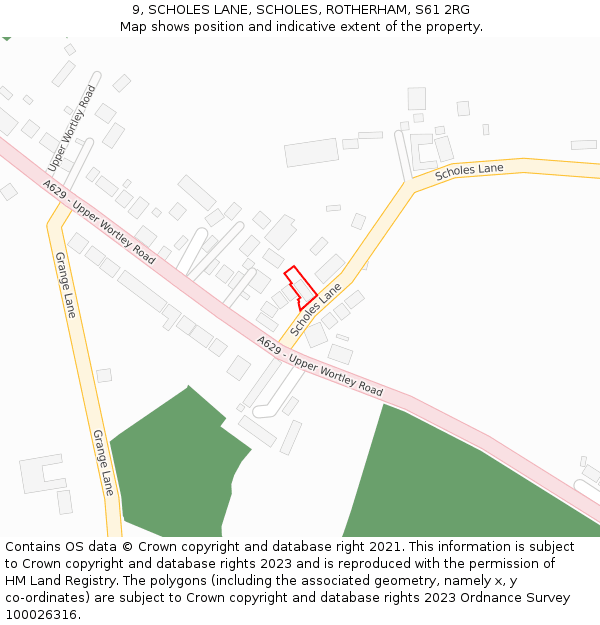 9, SCHOLES LANE, SCHOLES, ROTHERHAM, S61 2RG: Location map and indicative extent of plot