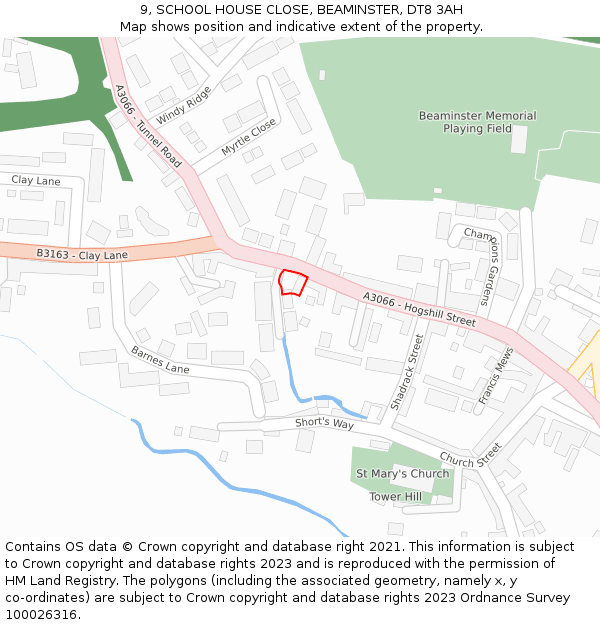 9, SCHOOL HOUSE CLOSE, BEAMINSTER, DT8 3AH: Location map and indicative extent of plot