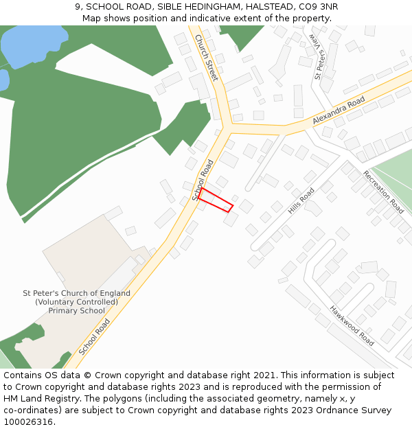 9, SCHOOL ROAD, SIBLE HEDINGHAM, HALSTEAD, CO9 3NR: Location map and indicative extent of plot
