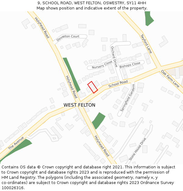 9, SCHOOL ROAD, WEST FELTON, OSWESTRY, SY11 4HH: Location map and indicative extent of plot