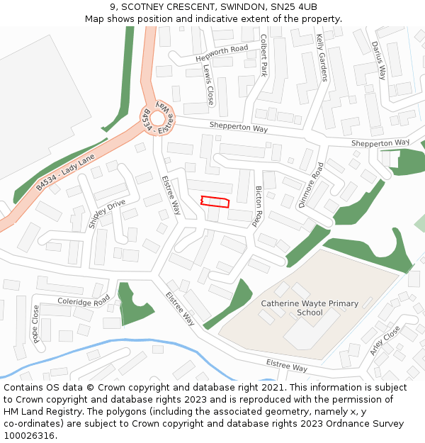 9, SCOTNEY CRESCENT, SWINDON, SN25 4UB: Location map and indicative extent of plot
