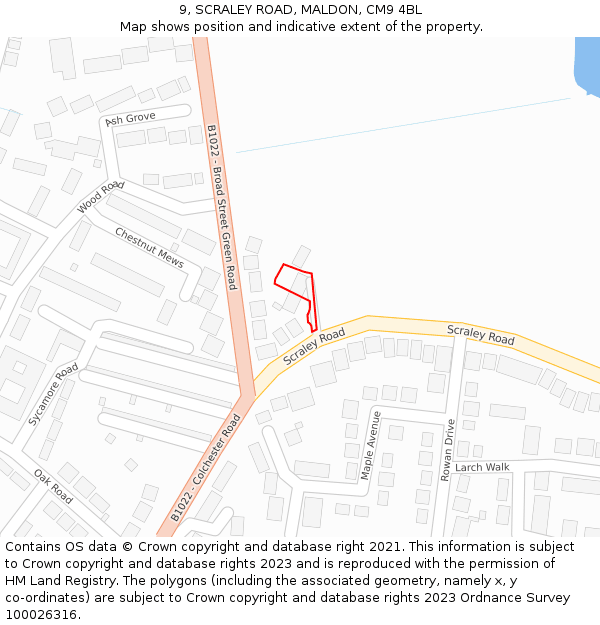 9, SCRALEY ROAD, MALDON, CM9 4BL: Location map and indicative extent of plot