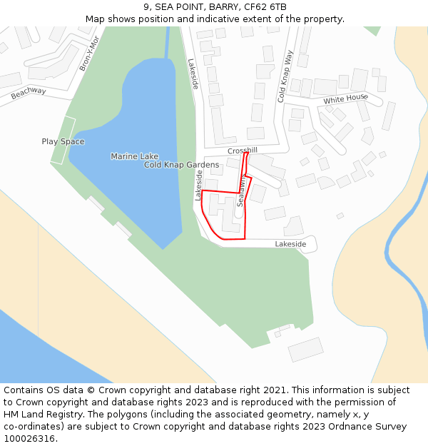 9, SEA POINT, BARRY, CF62 6TB: Location map and indicative extent of plot