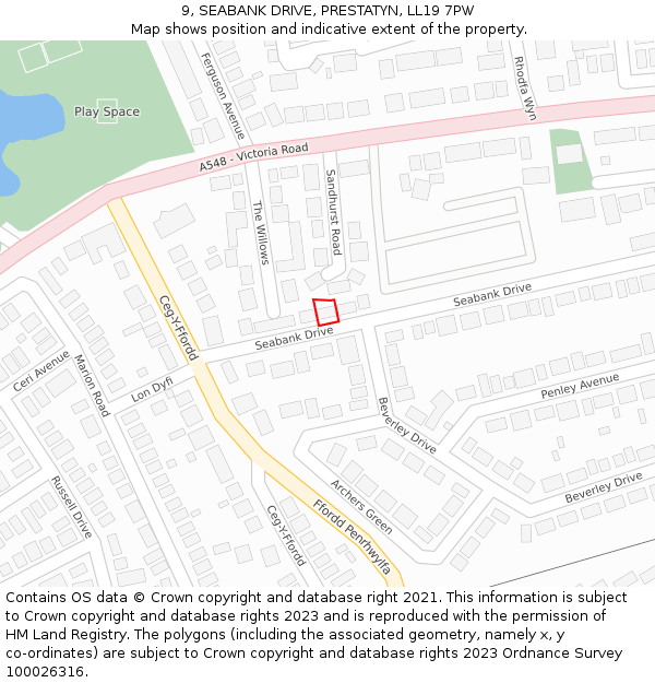 9, SEABANK DRIVE, PRESTATYN, LL19 7PW: Location map and indicative extent of plot