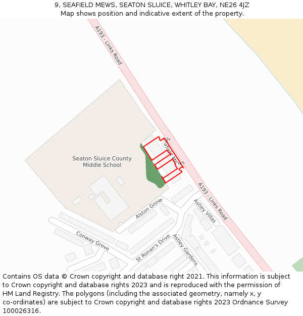 9, SEAFIELD MEWS, SEATON SLUICE, WHITLEY BAY, NE26 4JZ: Location map and indicative extent of plot