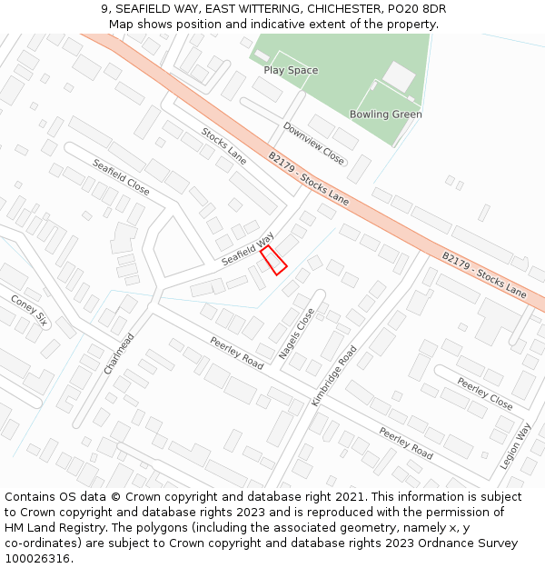 9, SEAFIELD WAY, EAST WITTERING, CHICHESTER, PO20 8DR: Location map and indicative extent of plot