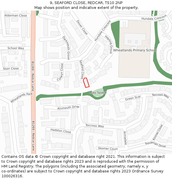 9, SEAFORD CLOSE, REDCAR, TS10 2NP: Location map and indicative extent of plot