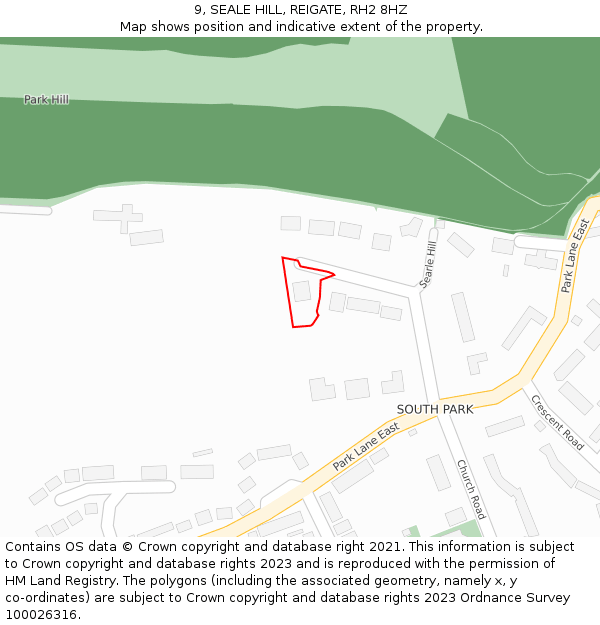 9, SEALE HILL, REIGATE, RH2 8HZ: Location map and indicative extent of plot
