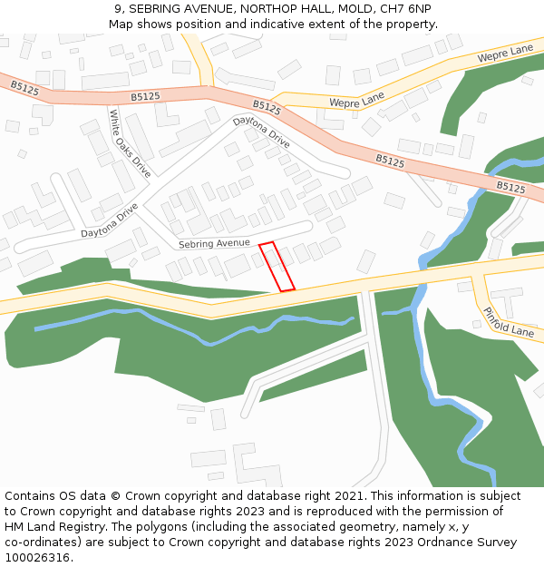 9, SEBRING AVENUE, NORTHOP HALL, MOLD, CH7 6NP: Location map and indicative extent of plot