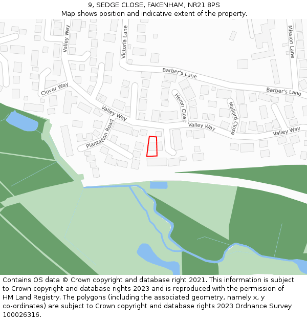 9, SEDGE CLOSE, FAKENHAM, NR21 8PS: Location map and indicative extent of plot