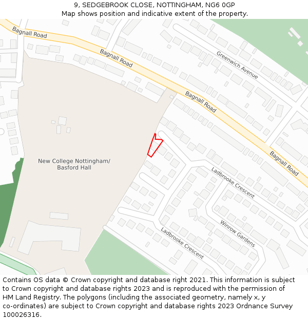 9, SEDGEBROOK CLOSE, NOTTINGHAM, NG6 0GP: Location map and indicative extent of plot