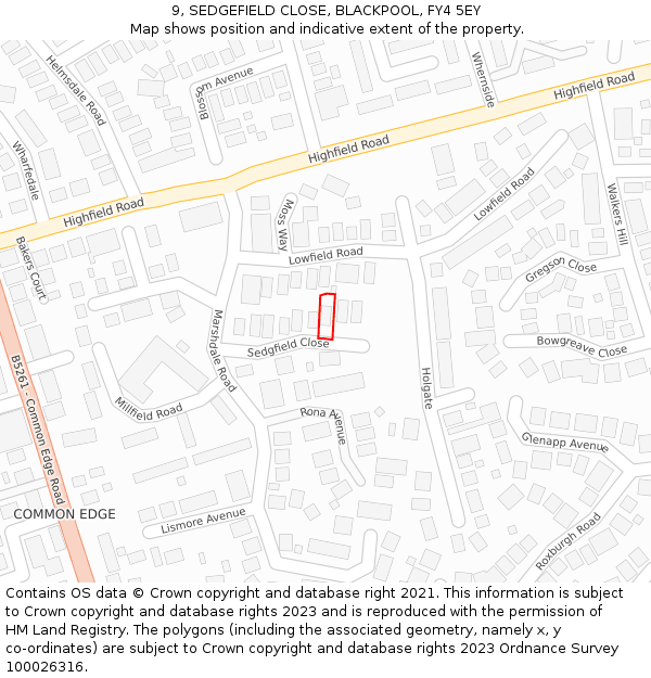 9, SEDGEFIELD CLOSE, BLACKPOOL, FY4 5EY: Location map and indicative extent of plot