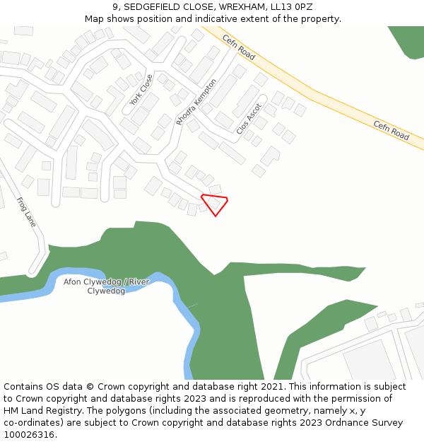 9, SEDGEFIELD CLOSE, WREXHAM, LL13 0PZ: Location map and indicative extent of plot