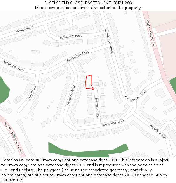 9, SELSFIELD CLOSE, EASTBOURNE, BN21 2QX: Location map and indicative extent of plot